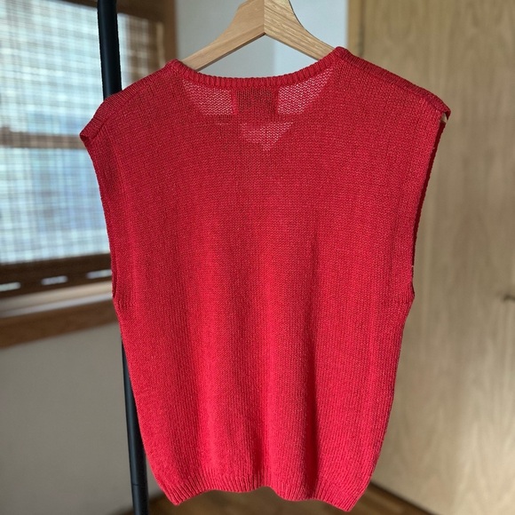 Collage Cropped Sleeve Vest Redish/Pink Color Small Silk Linen Blend Vintage - Picture 4 of 4